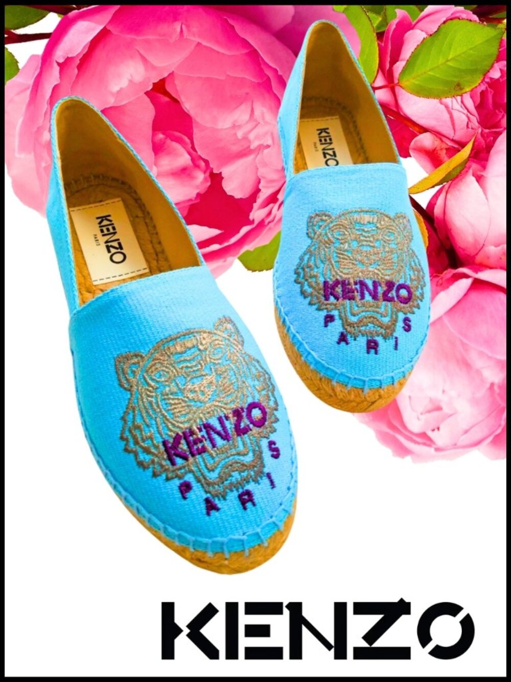 NWT Kenzo Tiger-Embroidered Cotton-Canvas Espadrilles
